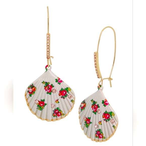Betsey Johnson Stone Floral Shell Earrings - Picture 1 of 7